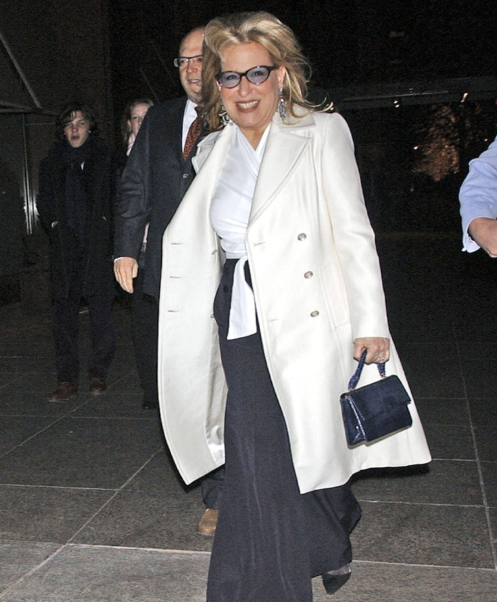 Bette Midler with Darby Scott iconic evening bag on her way to a New York Party