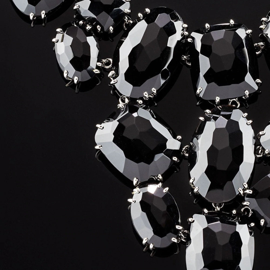 Faceted Black Onyx Stones Detail of Prong Setting - Darby Scott