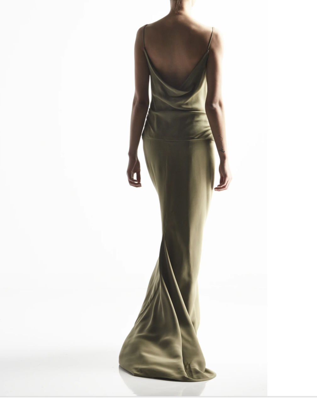 Olive green low back gown - Darby Scott
