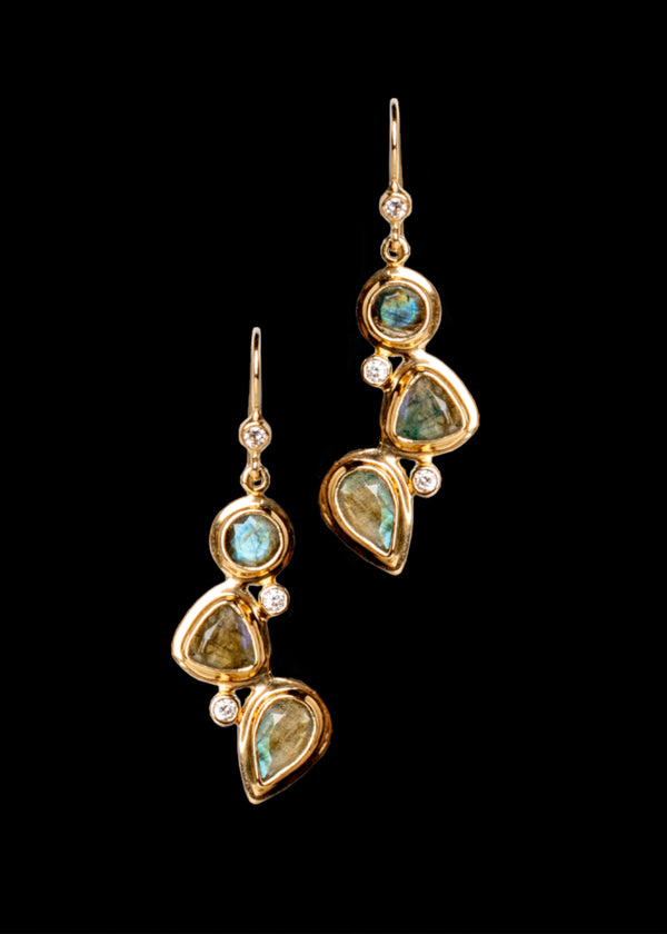 Labradorite & Diamond 18K Yellow Gold Mosaic Earrings - Darby Scott
