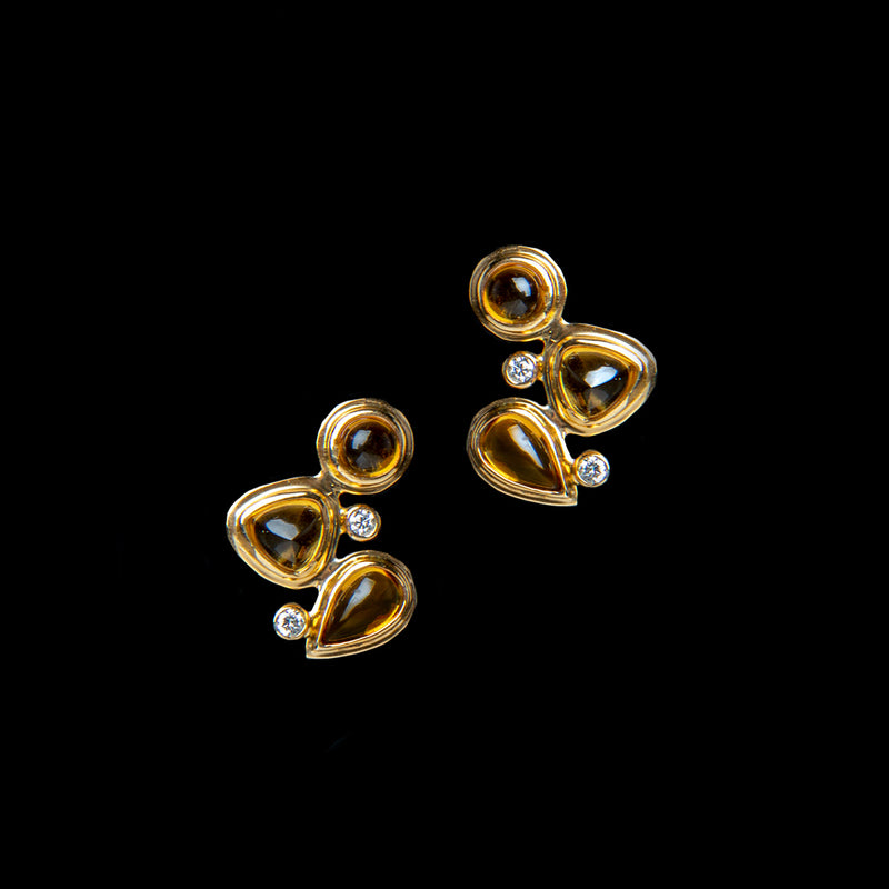 Three stone citrine & diamond post back earrings with diamonds - Darby Scott  