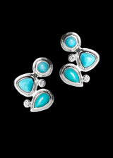 Turquoise & Diamond Sterling Silver Mosaic Post Back Earrings
