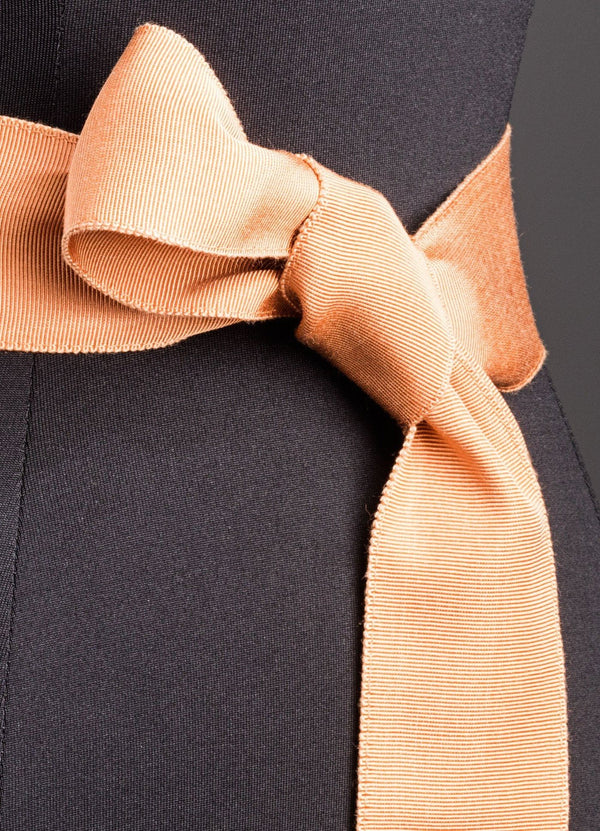 Close up of Apricot Silk Grosgrain Ribbon Belt, Wide - Darby Scott