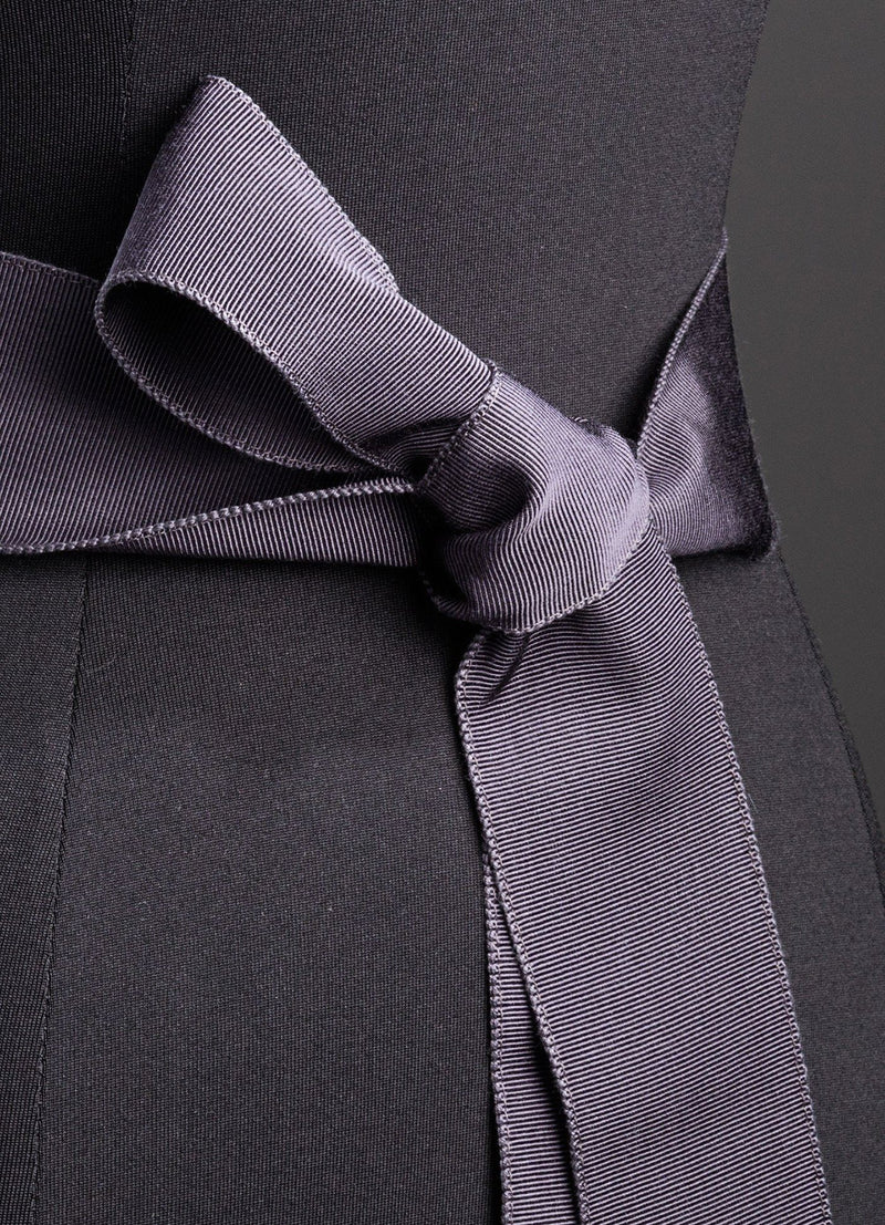 Close up of Grey Silk Grosgrain Ribbon Belt, Wide - Darby Scott