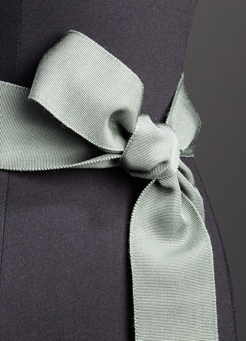 Close up of Sage Green Silk Grosgrain Ribbon Belt, Wide - Darby Scott