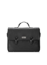 Black Leather Hudson Tuck Lock Attache with Sterling Monogram Plate - Darby Scott