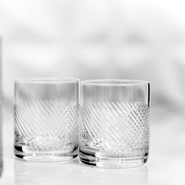 Pair of On the Rocks Cut Glass Glasses