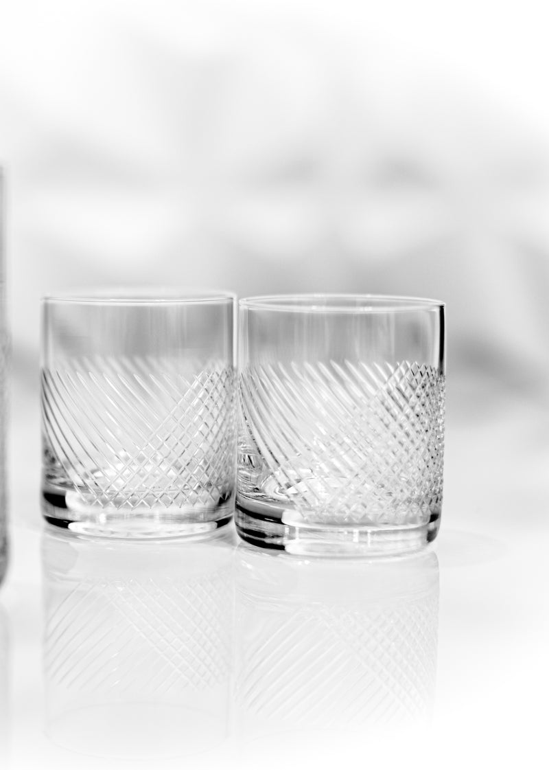 Pair of On the Rocks Cut Glass Glasses