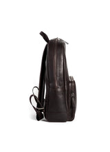 Side of Brown Leather Monogram Stuart Backpack - Darby Scott
