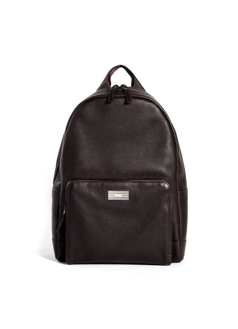 Brown Leather Stuart Backpack with Sterling Silver Monogram Plate - Darby Scott