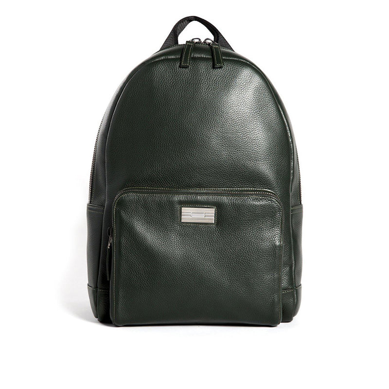 Dark Green Leather Stuart Backpack with Sterling Silver Monogram Plate - Darby Scott