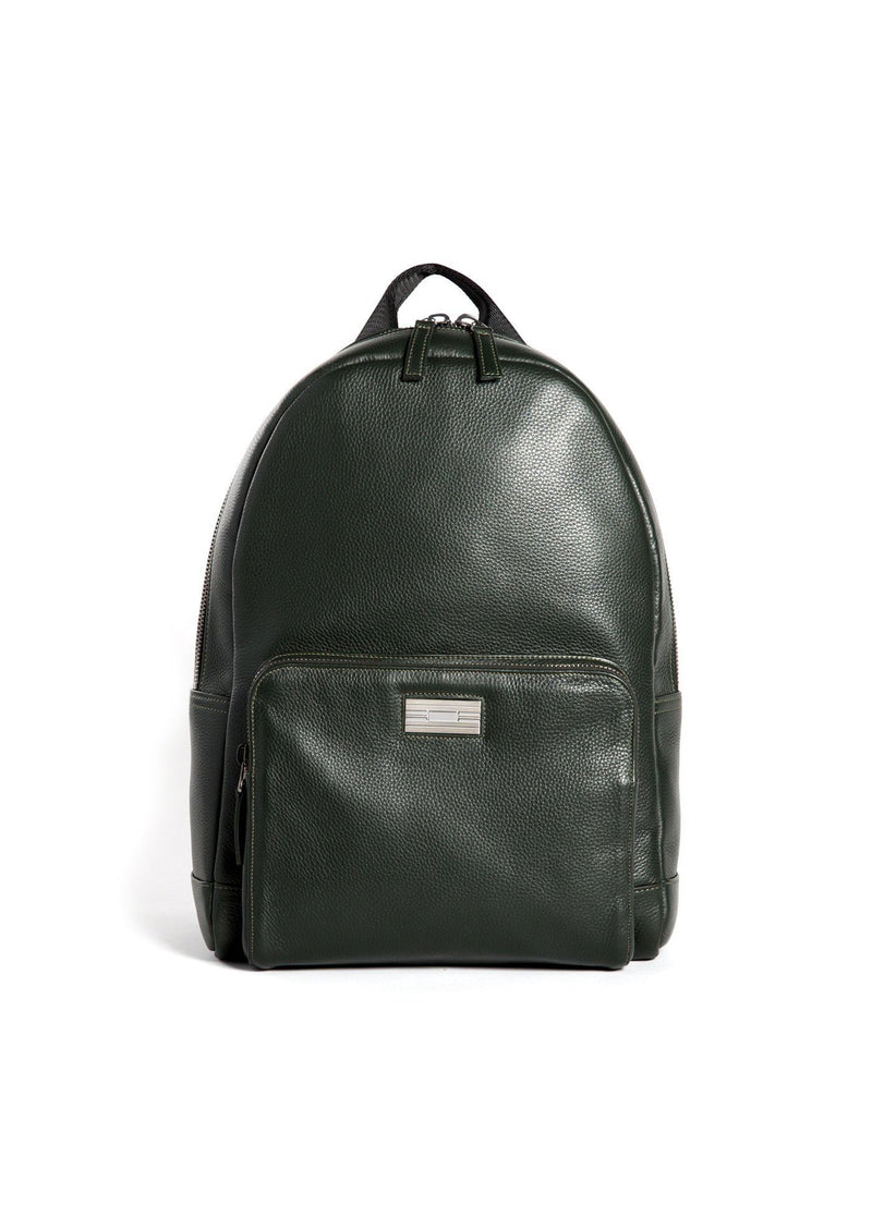 Dark Green Leather Stuart Backpack with Sterling Silver Monogram Plate - Darby Scott