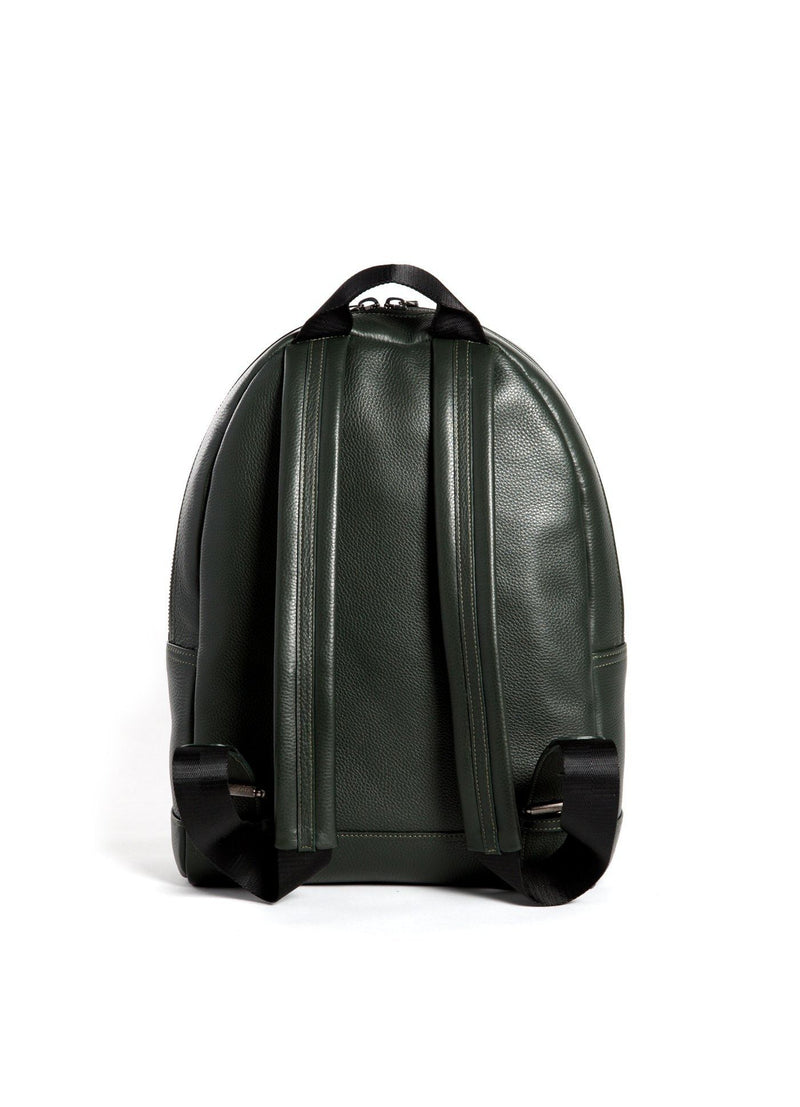 Back of Dark Green Leather Monogram Stuart Backpack - Darby Scott