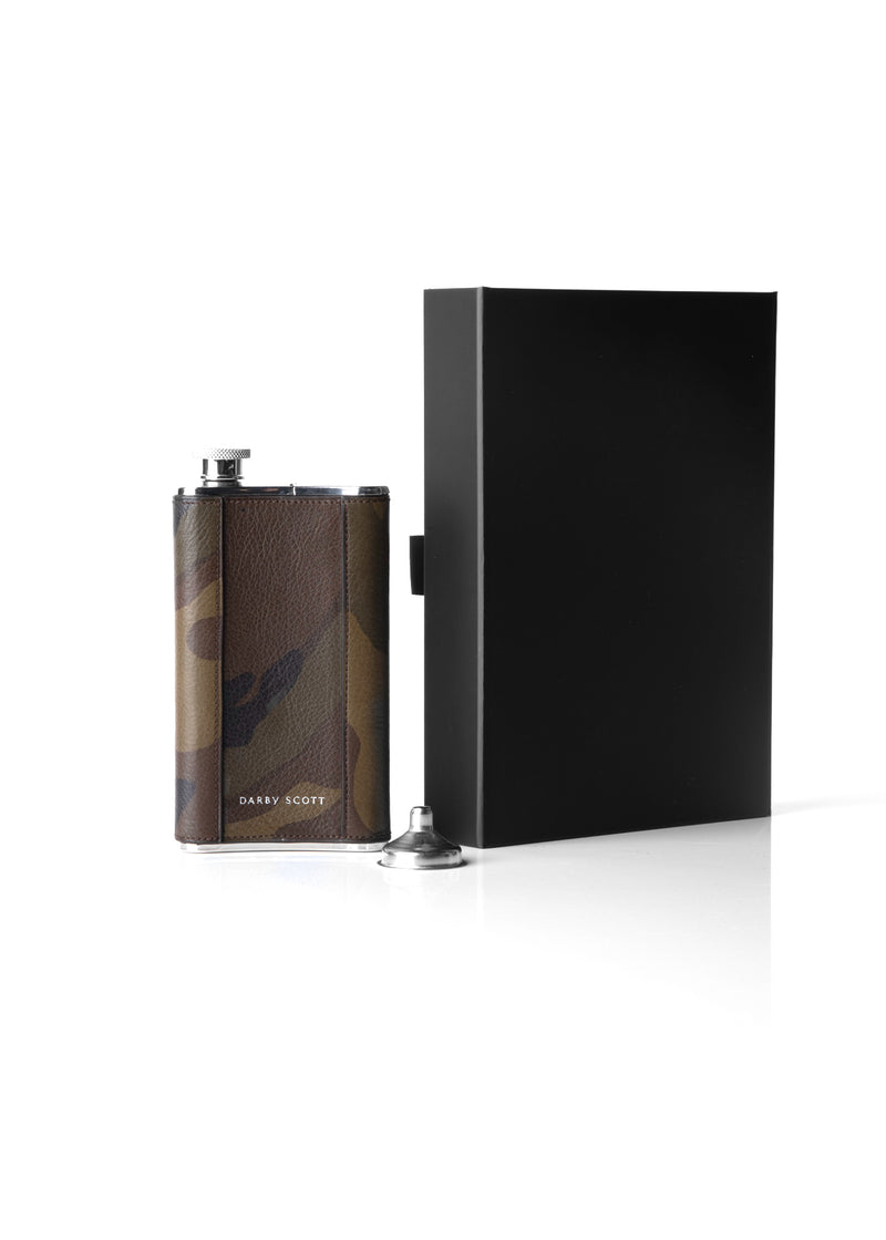 Back Cigar Holder/Flask Combo Covered with Camo Green Pebble Leather - Darby Scott 