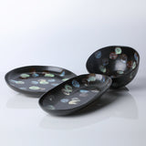 Ceramic Stoneware Serving Platters and Bowl  in Matte Ebony with colorful dappled spots 