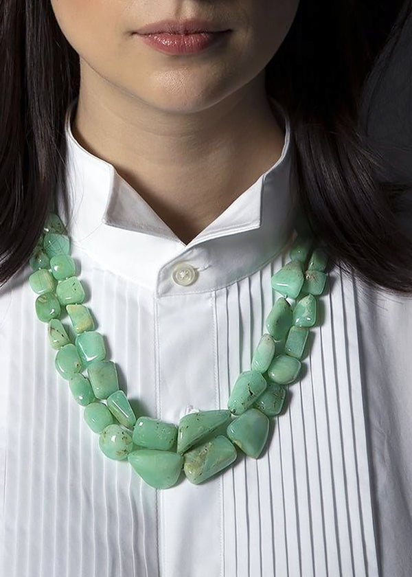 Chrysoprase necklace, two strands with 18K yellow gold clasp - Darby Scott