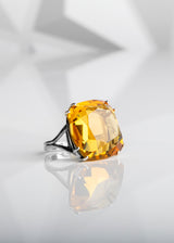 Orange Citrine Cocktail Ring, 34 Carat Cushion Cut in Sterling Silver