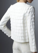 Model in Ivory Silk Grosgrain Ribbon Jacket back view - Darby Scott