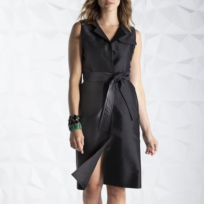 Black Sleeveless Safari Style Dress - Darby Scott