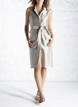 Darby Scott Sleeveless silk/cotton safari dress on model
