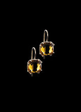 12MM Cushion Cut Imperial Topaz Earrings in 14K Yellow Gold - Darby Scott