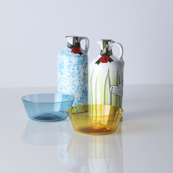 Glass bowls with ceramic decanters