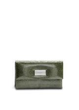 Exotic lizard mini clutch in green with sterling silver monogram plate - Darby Scott