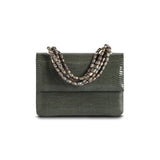 Exotic lizard mini iconic necklace jeweled handbag in grey with mother of pearl handle - Darby Scott