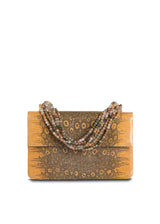 Exotic Ring Lizard Iconic Handbag in Apricot with Multi-Color Quartz Necklace Handle - Darby Scott