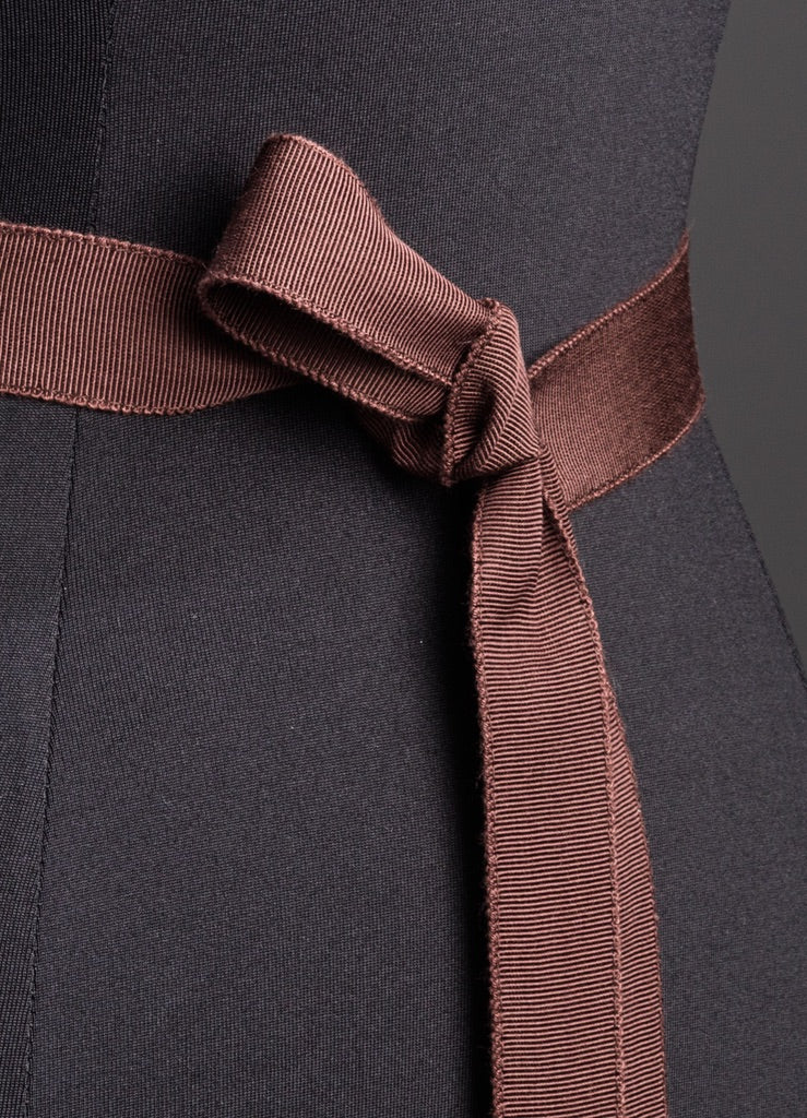 Close up of Brown Silk Grosgrain Ribbon Belt, Narrow - Darby Scott