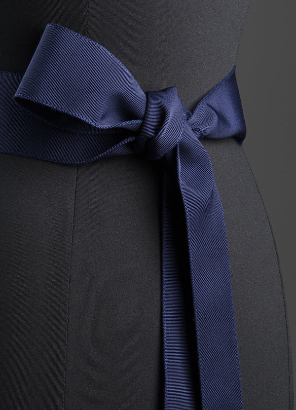 Close up of Navy Silk Grosgrain Ribbon Belt, Wide - Darby Scott