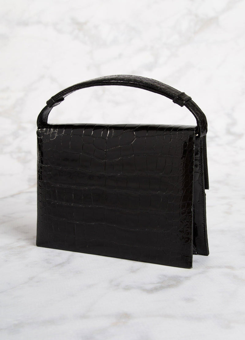 Back view of Black Crocodile Grommet Handbag, Mini - Darby Scott