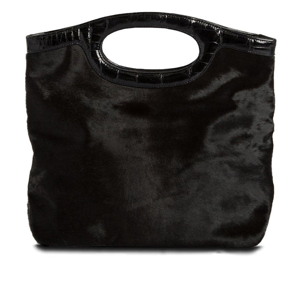 Open view of Black Haircalf Convertible Clutch - Darby Scott 