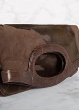 Close up of handle on Brown Haircalf Convertible Clutch - Darby Scott 