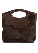 Open view of Brown Haircalf Convertible Fold over Clutch - Darby Scott 