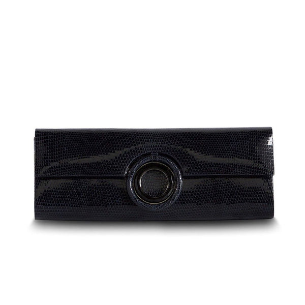 Navy Lizard Roll Clutch with Black Onyx Grommet Inlay - Darby Scott