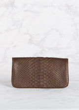Back view of Brown Mini Convertible Fold over Clutch - Darby Scott 