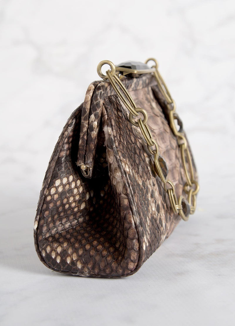 Brown Chain & Jewel Mini Handbag, Side View - Darby Scott