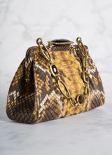 Dark Gold Multi-Color Chain & Jewel Mini Handbag, Side View - Darby Scott
