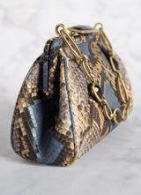 Blue & Tan Chain & Jewel Mini Handbag, Side View - Darby Scott
