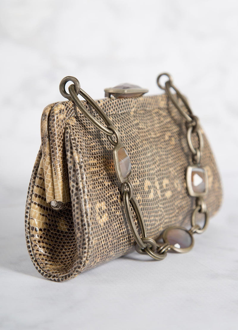 Tan Ring Lizard Chain & Jewel Micro Handbag, Side View - Darby Scott