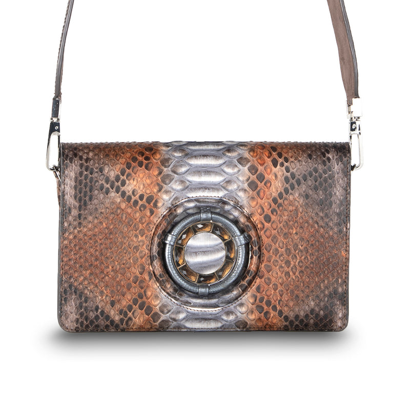 Brown Multi-Color Python Jeweled Handbag, Anna Convertible Crossbody with Tiger Eye Gemstones - Darby Scott