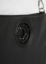 Detail view of Black Onyx Grommet on Black Leather Cloe Crossbody - Darby Scott