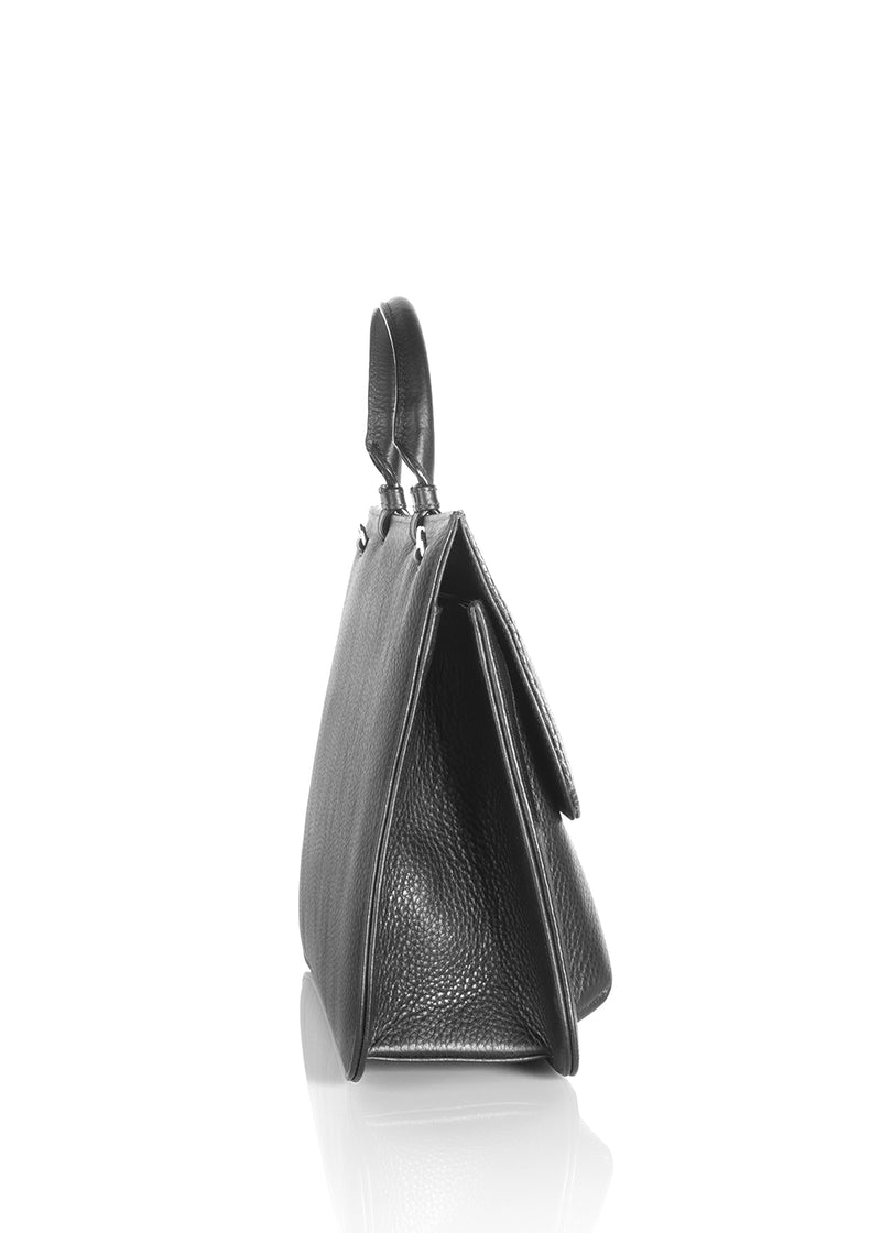 Gusset side on black leather grommet saddle bag - Darby Scott