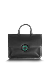 Black leather saddle bag with malachite grommet - Darby Scott
