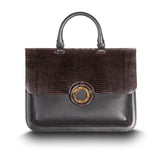 Brown Lizard & Leather Jeweled Handbag, Sydney Convertible Satchel with Tiger Eye Gemstones - Darby Scott