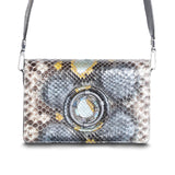 Denim Blue Python Jeweled Handbag, Anna Convertible Crossbody with Labradorite Gemstones - Darby Scott