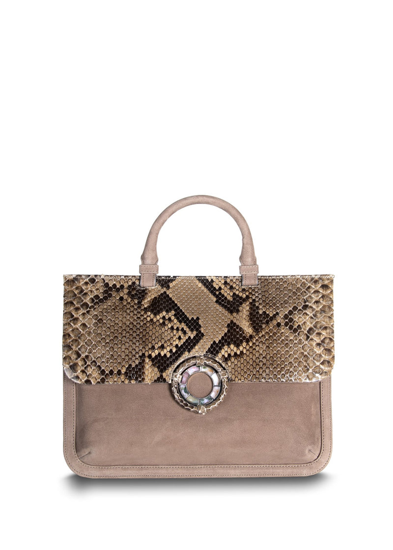 Front light brown suede python handbag - Darby Scott
