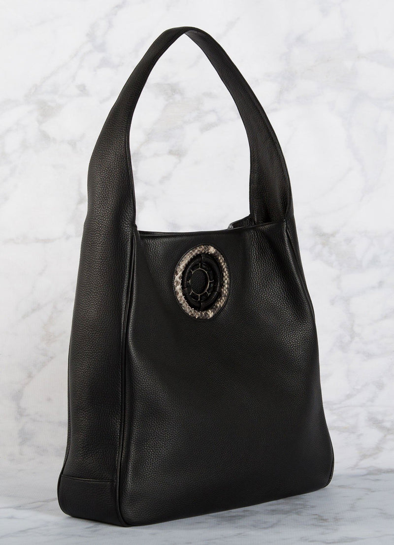 Side of Black Leather Paige Hobo with Black Onyx Grommet - Darby Scott
