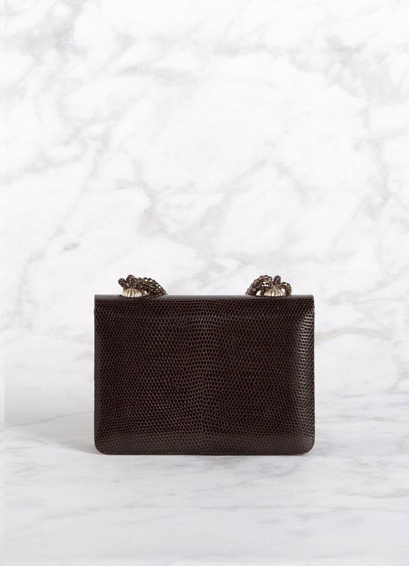 Back view of Brown Lizard and Smokey Topaz Necklace Handbag mini - Darby Scott